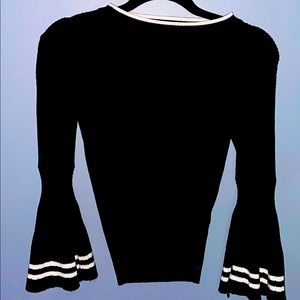 Black bell sleeve striped soft knit sweater